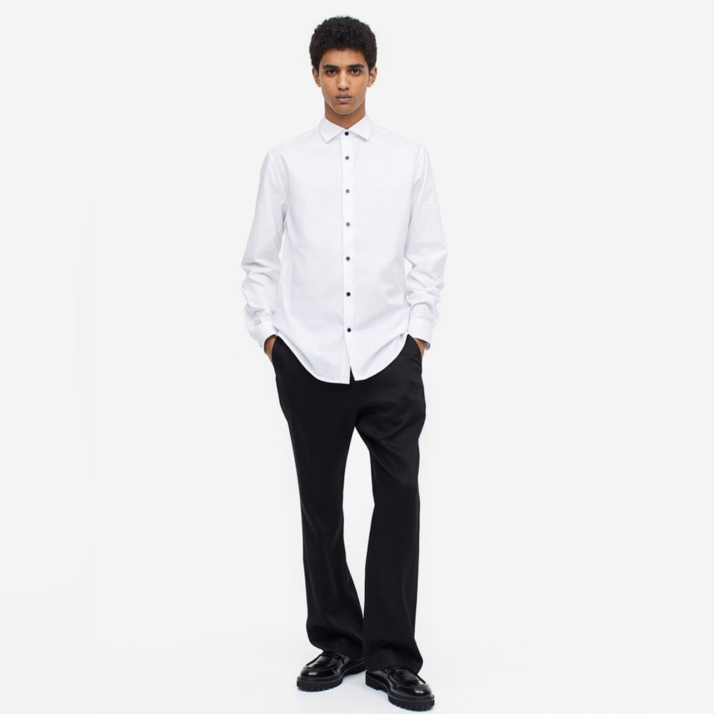 Sz M H&M men SLIM FIT PREMIUM COTTON SHIRT WARNA - WHITE - Picture 2 of 10